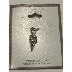 Sterling Silver Ice Cream Cone Charm with multicolor crystals 925